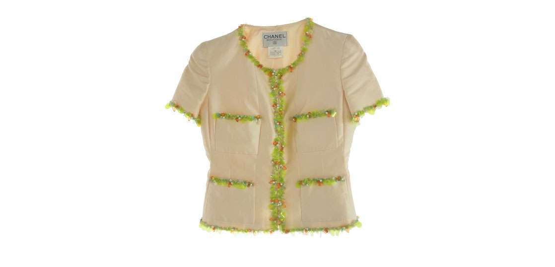 シャネル 96SS BOUTIQUE 90s スパンコール ビジュー装飾 裏地ココマーク総柄 シルク100% 半袖 ジャケット 買取実績