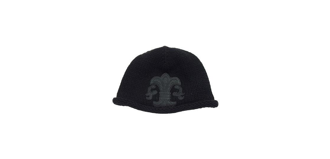 超希少　クロムハーツ　ニット帽　フレア　レザーパッチ クロムハーツ（原本無） BEANIE CASH BSフレアコンチョボタン