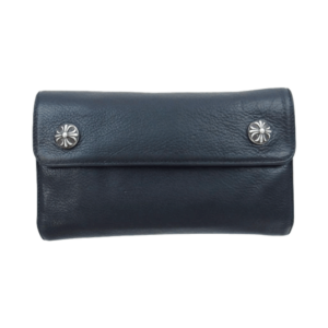 クロムハーツ（原本有）ウェーブ クロスボール ボタン レザー ウォレット ブラック 買取実績