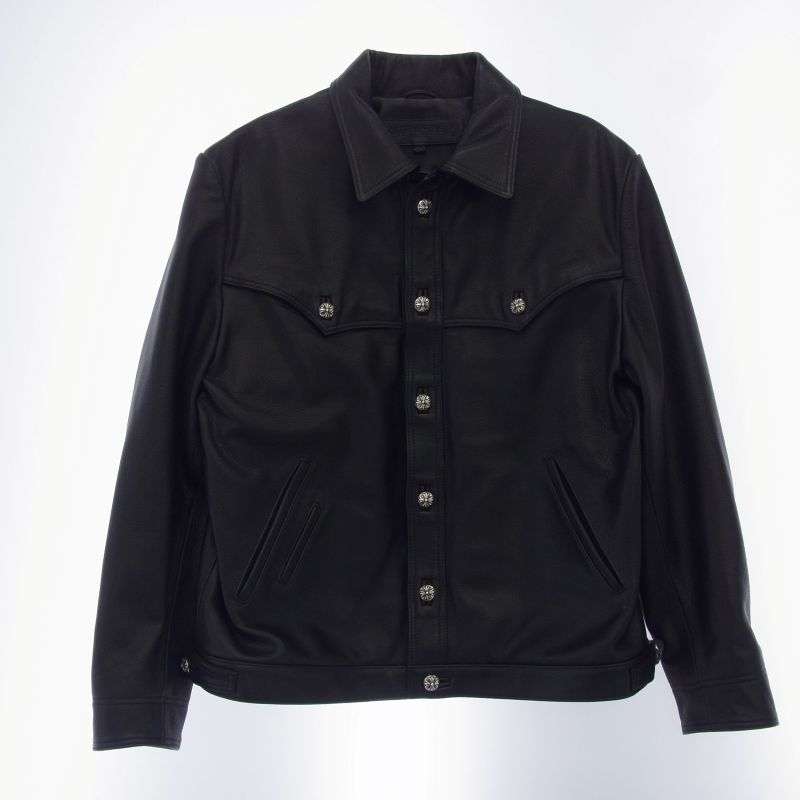 クロムハーツ（原本無） CLASSIC JEAN LTHR 袖フローラルクロス クロスボール バックフレアニー クラシックジーン レザー ジャケット 買取実績 画像