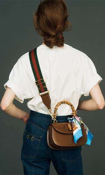 グッチコーディネート レディース グッチ バンブー ハンドバッグ ホースビット デニム 画像