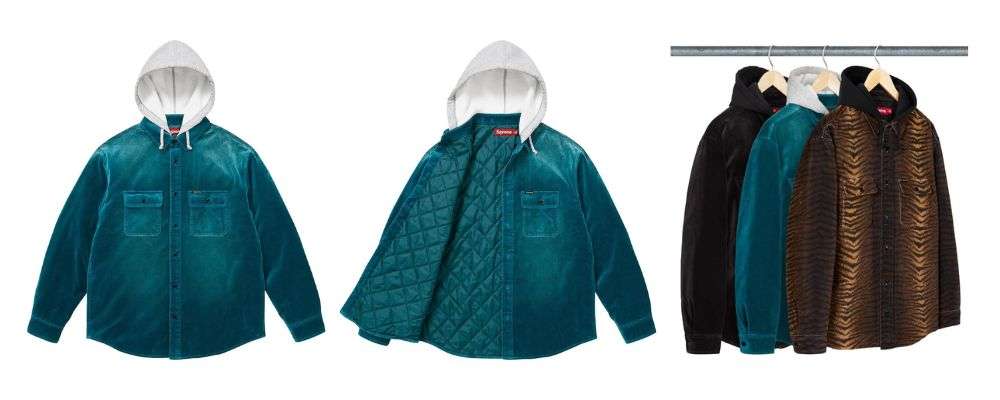 シュプリームQuilted Lined Hooded Velvet Shirt 29,700円 画像