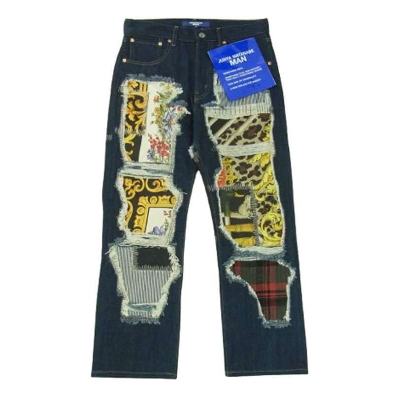 ジュンヤワタナベコムデギャルソンマン WO-P044-051 綿デニム シルクスカーフ パッチワーク デニムパンツ 買取実績 画像