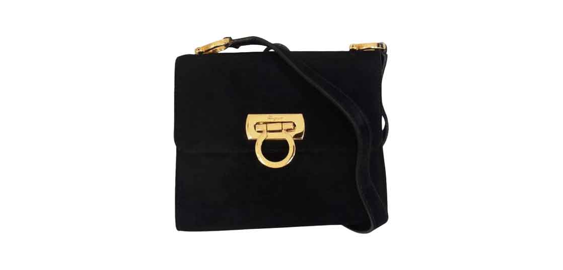 フェラガモ ガンチーニ スエード ショルダー バッグ ブラック