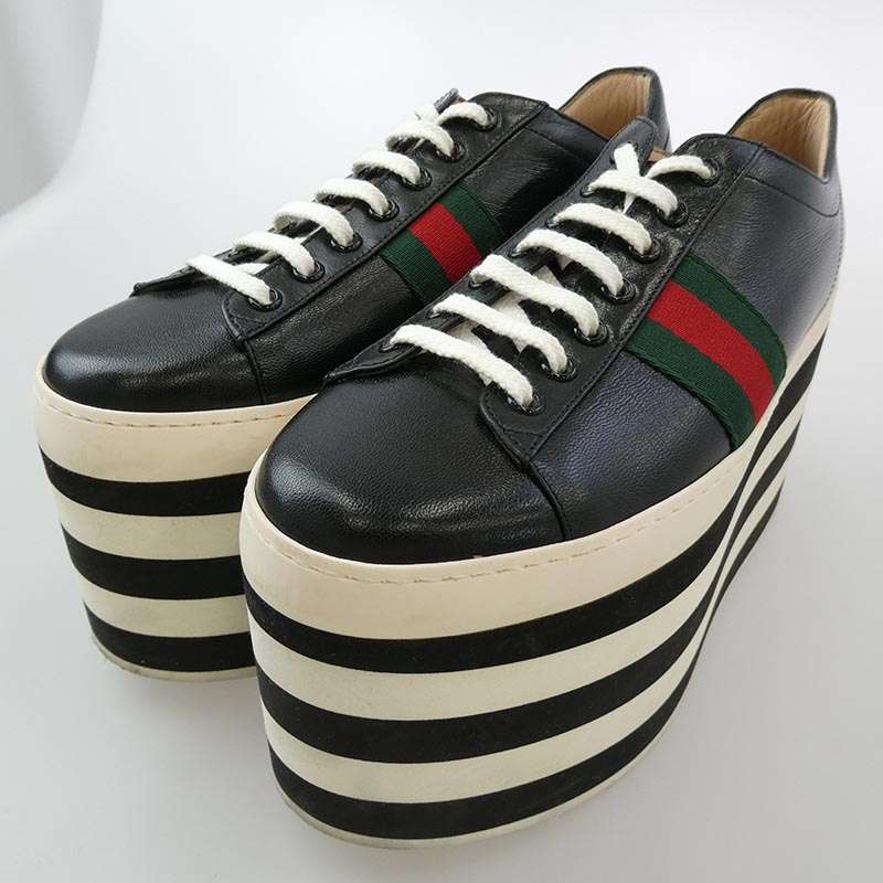 グッチ 17SS 452312 Wmns Peggy Platform ペギー プラットフォーム シェリーライン 厚底 レザー スニーカー 買取実績 画像