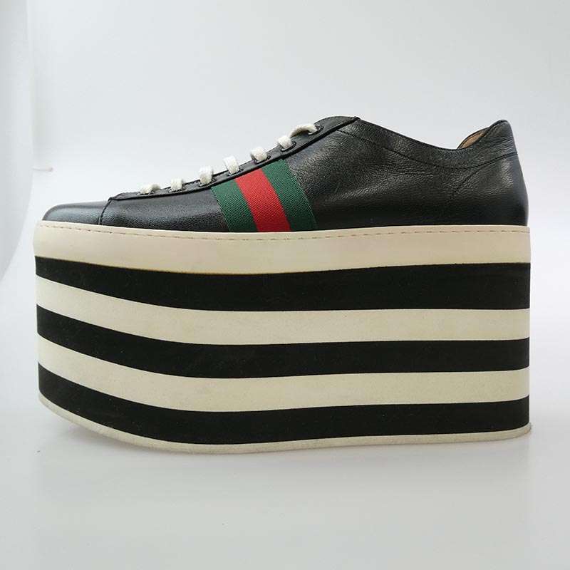 グッチ 17SS 452312 Wmns Peggy Platform ペギー プラットフォーム シェリーライン 厚底 レザー スニーカー 買取実績 画像