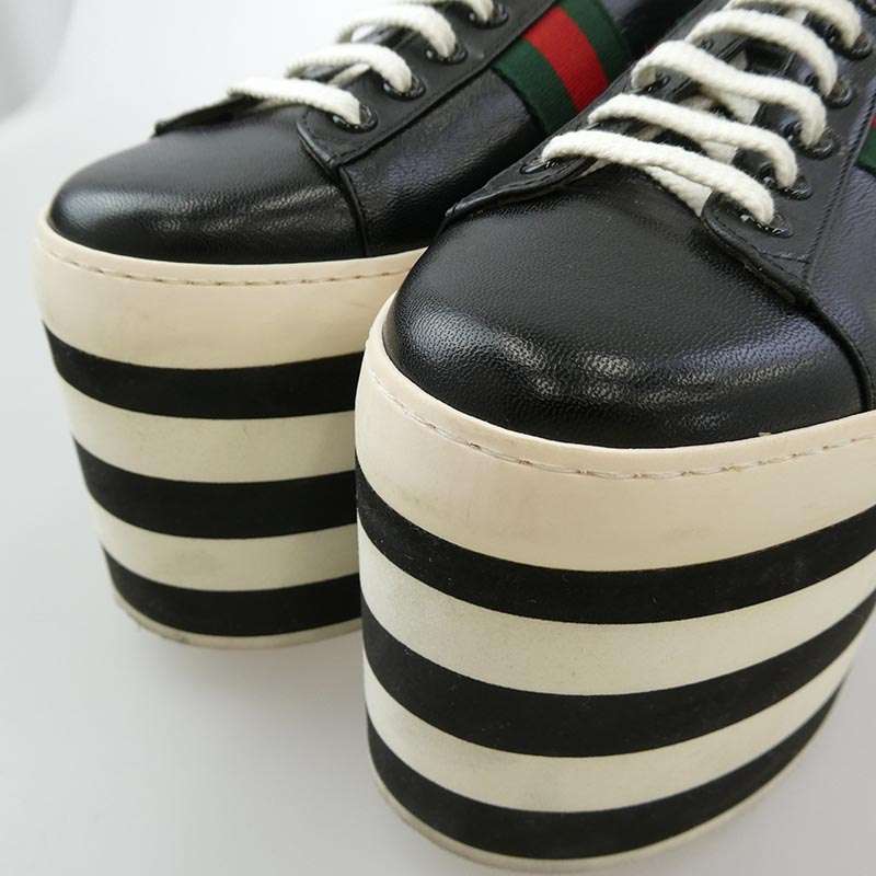 グッチ 17SS 452312 Wmns Peggy Platform ペギー プラットフォーム シェリーライン 厚底 レザー スニーカー 買取実績 画像