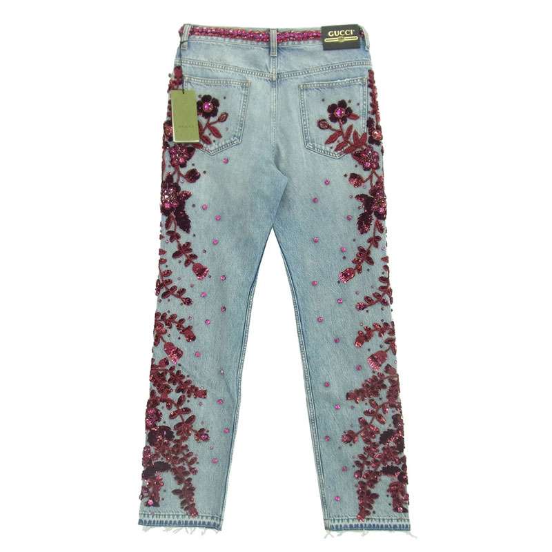 グッチ 623953 XDB7B SALON フローラルエンブロイダリー付き デニムパンツ インディゴ 買取実績 画像