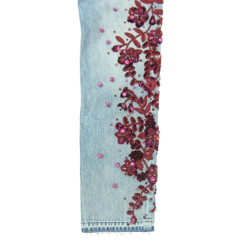 グッチ 623953 XDB7B SALON フローラルエンブロイダリー付き デニムパンツ インディゴ 買取実績 画像