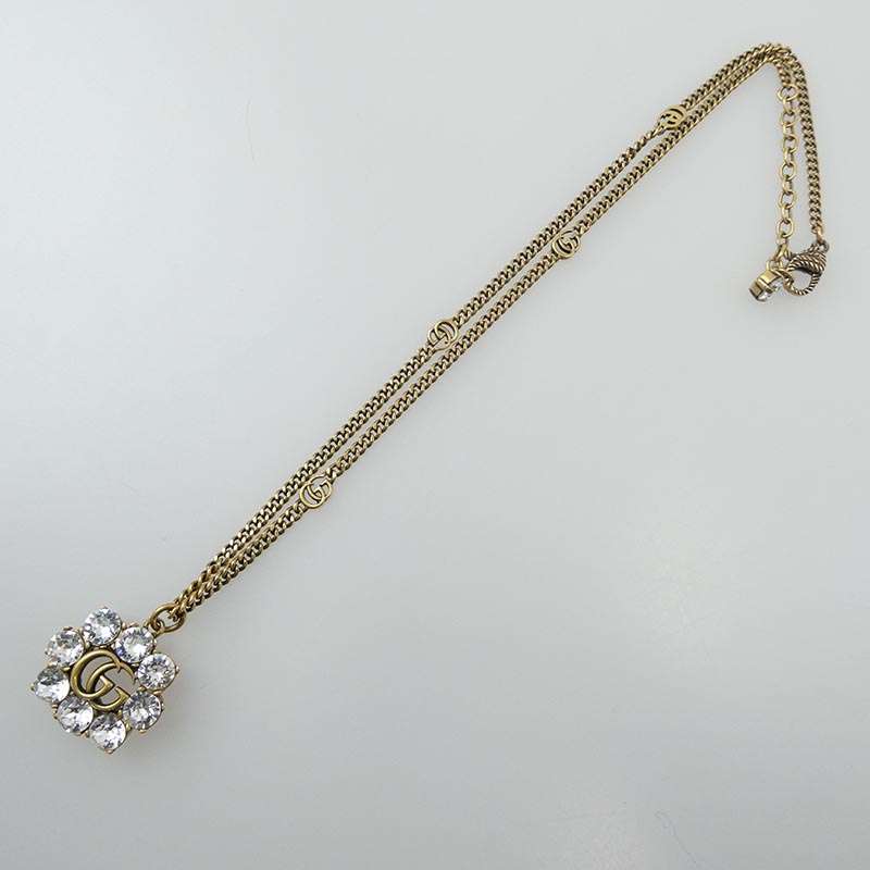 グッチ 645675 J1D50 8062 Crystal Double G Necklace クリスタル ダブルG GGマーモント ラインストーン ネックレス 買取実績 画像