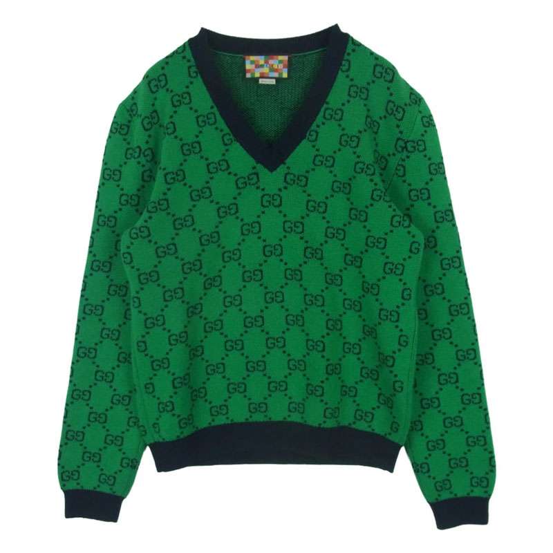 グッチ 661155 XKBXI GG総柄 Vネック ニット セーター ウール コットン イタリア製 買取実績 画像