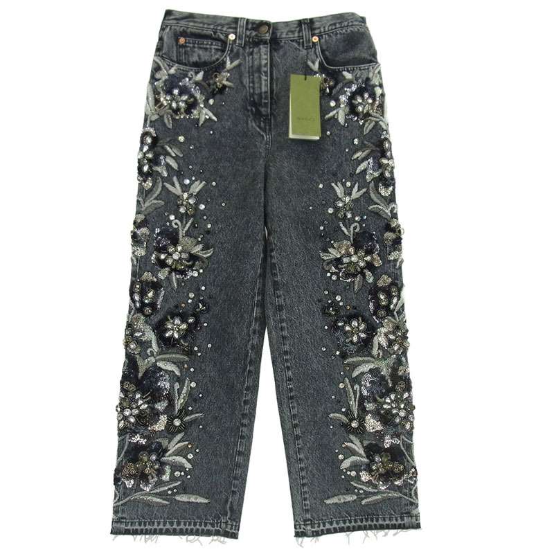 グッチ 723498 XDB9C SALON フローラルエンブロイダリー付き デニムパンツ 買取実績 画像