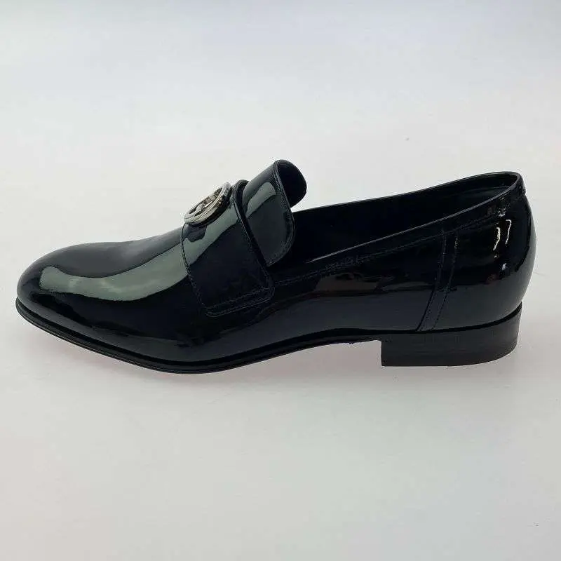 GUCCI グッチ 730134 インターロッキングG エナメル ローファー シューズ ブラック系 7.5【新古品】【未使用】【中古】 グッチ 730134 インターロッキングG エナメル ローファー シューズ