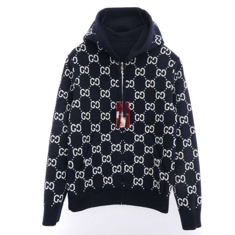 グッチ 794935 XKD7E 2025年 Cruiseコレクション イタリア製 GGウール リバーシブル フーディ ジップ ジャケット ニットパーカー 買取実績 画像