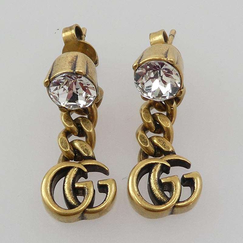 グッチ Crystal Double G クリスタル ダブルG GG ラインストーン ピアス 買取実績 画像