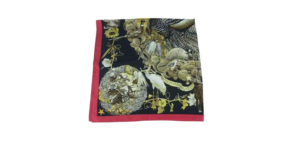 エルメス カレ 90 FAUNE ET FLORE DU TEXAS TEXAS WILDLIFE テキサス動植物図 シルク100％ スカーフ ブラック 買取実績