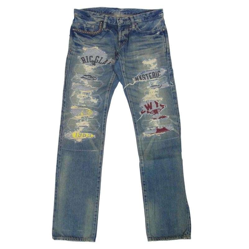 ヒステリックグラマー 0204AP06 スタッズポケット カレッジプリント リメイク加工 CPR加工 ジーンズ デニムパンツ 買取実績 画像