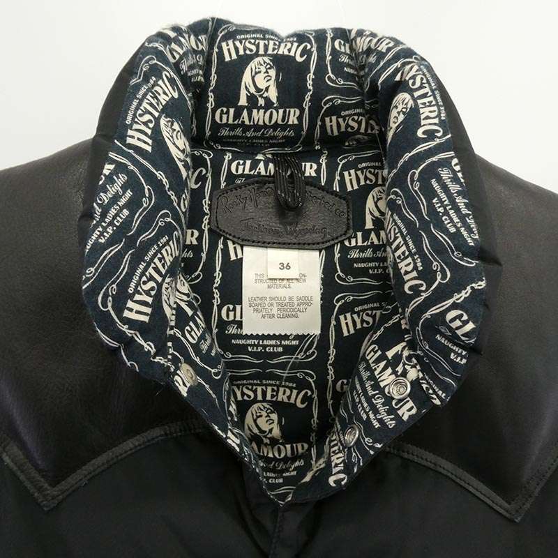 ヒステリックグラマー 0234AV01 ROCKY MOUNTAIN ロッキーマウンテン 裏地総柄 レザーヨーク ダウンベスト 買取実績 画像