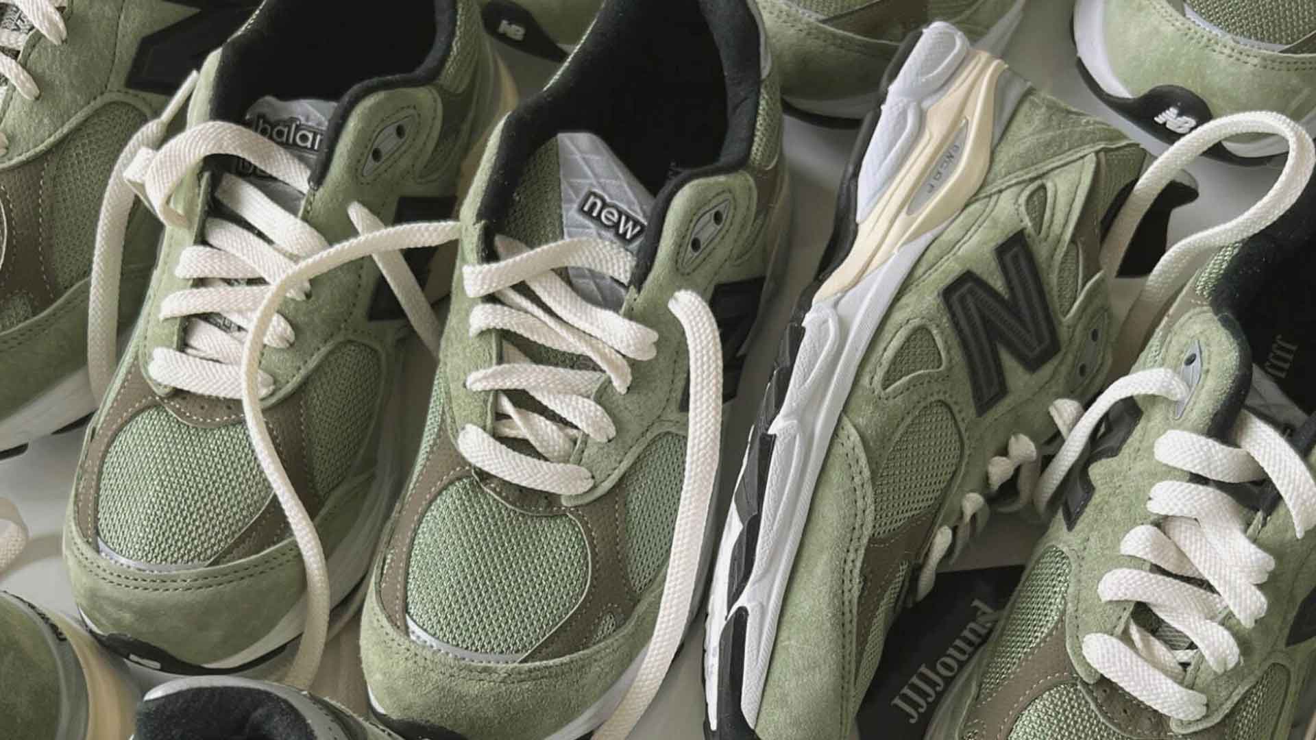 ジョウンド×ニューバランスのコラボスニーカー「990V3 グリーン