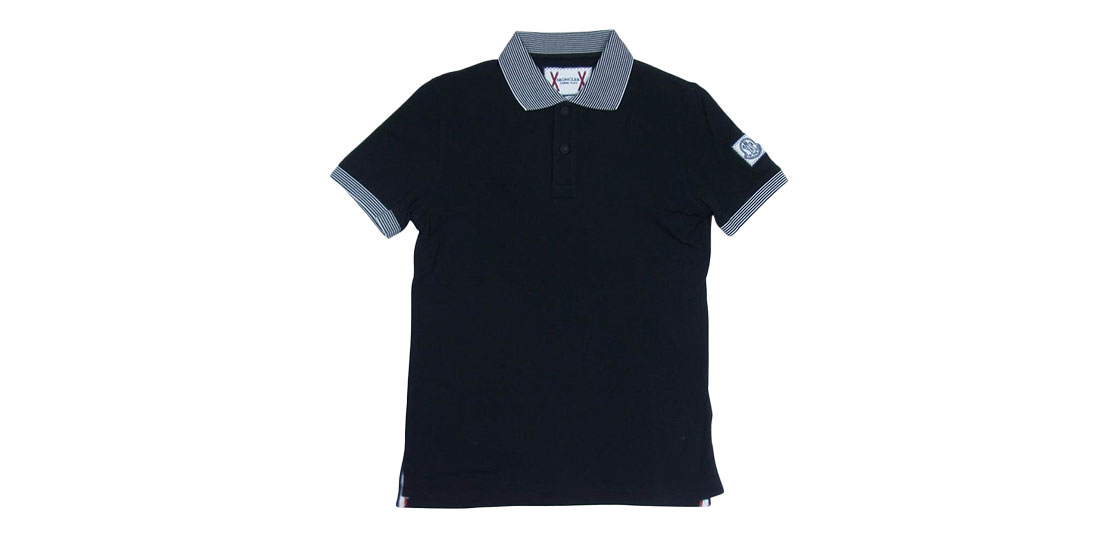 モンクレール ガムブルー 袖ワッペン ボーダー切替 半袖 ポロシャツ