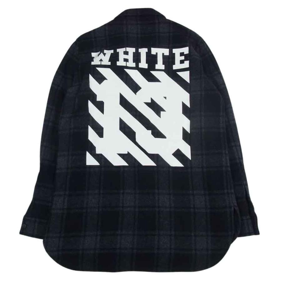 オフホワイト 14AW 13 ナンバリング バイアス バックプリント ウール チェック 長袖 シャツ グレー 買取実績 画像