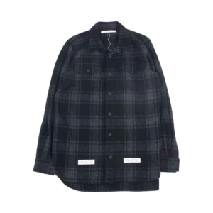 オフホワイト 14AW 13 ナンバリング バイアス バックプリント ウール チェック 長袖 シャツ グレー 買取実績