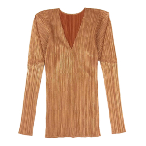 プリーツプリーズ イッセイミヤケ プリーツ加工 箔プリント サイドスリット Vネック カットソー 買取実績