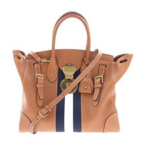 ラルフローレン 454433 リッキー 2WAY ストライプ レザー ショルダー トートバッグ ブラウン系 買取実績