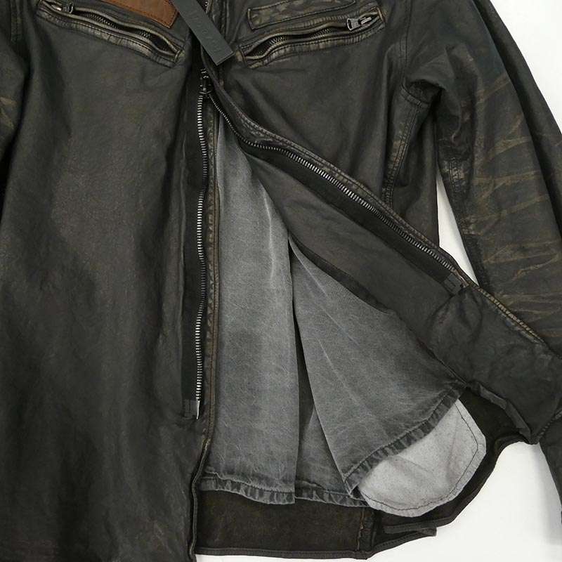 イサムカタヤマバックラッシュ 2147-02 JAPAN STEER WHITE MIMOSA TANNED GARMENT-DYED SHIRT 牛革 ミモザ タンニン ガーメントダイ 染め シャツ 買取実績 画像