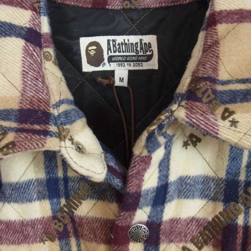 アベイシングエイプ 23AW 001HJJ801059I LOGO CHECK PATTERN PADDED FLANNEL SHIRT JACKET ロゴ チェック フランネル シャツ ジャケット 買取実績 画像