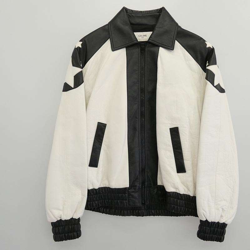 セリーヌ 22AW 2ED47577H by Hedi Slimane エディ期 SOFT LAMBSKIN FLAG TEDDY JACKET バイカラー ソフトラムスキン テディジャケット 買取実績 画像
