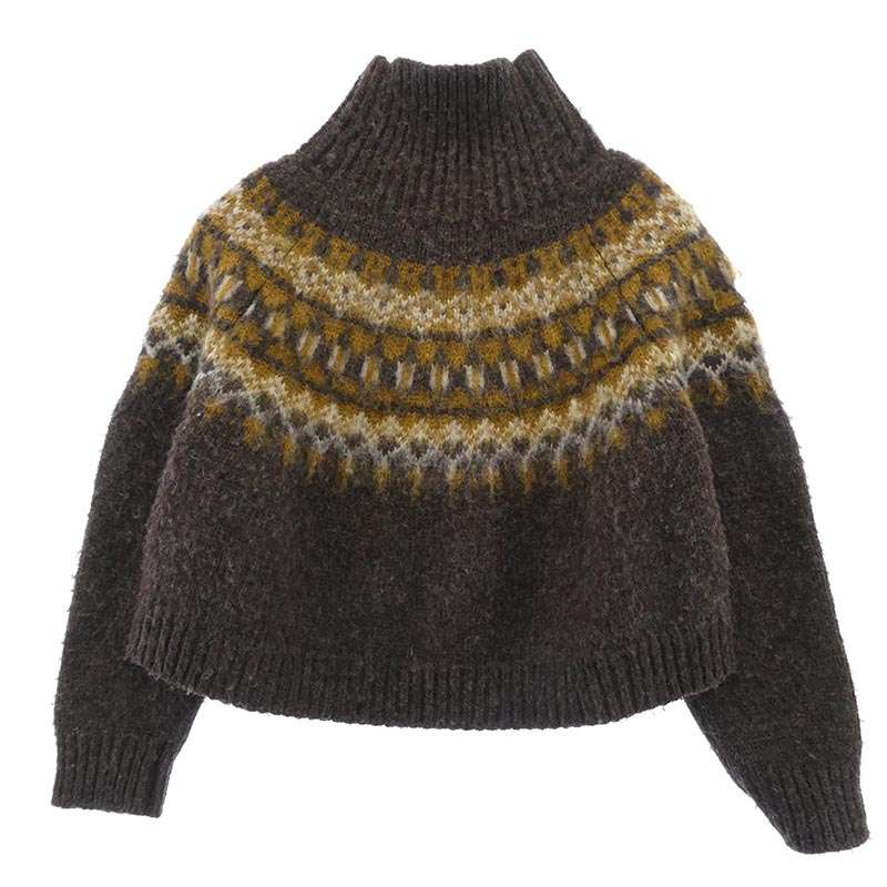 セリーヌ 2A08T 120O Wool short knit sweater ノルディック ハイネック クロップド ショート ニット セーター 買取実績 画像