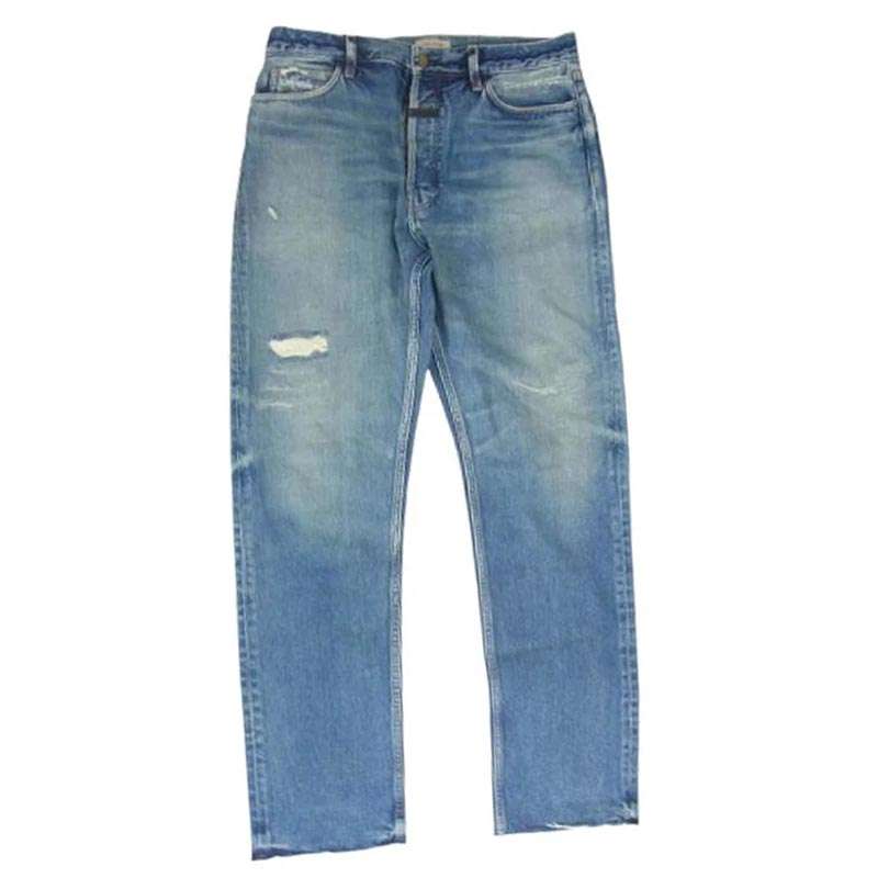 フィアオブゴッド フロントロゴパッチ カットオフ ダメージ テーパード デニム パンツ 買取実績 画像