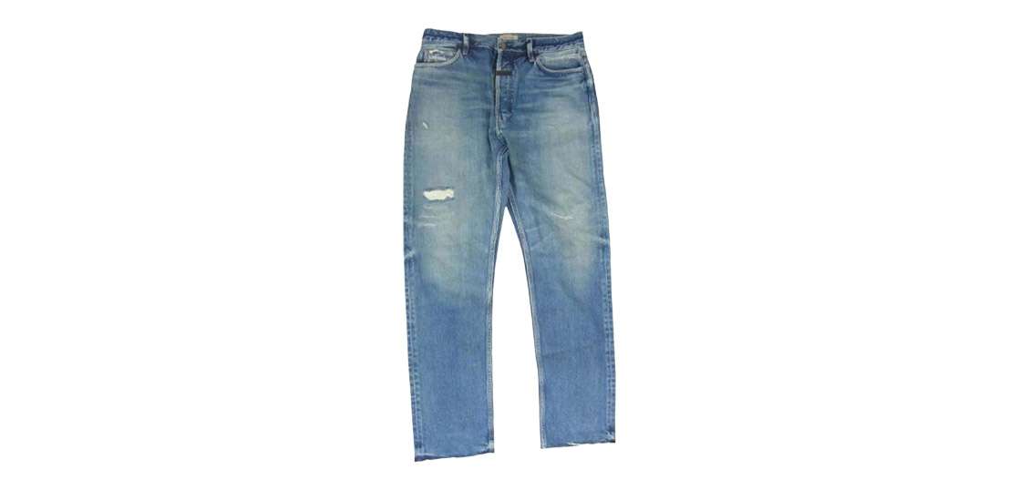 フィアオブゴッド フロントロゴパッチ カットオフ ダメージ テーパード デニム パンツ 買取実績