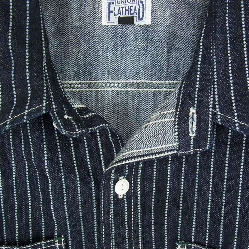 フラットヘッド FN-SDK-702S 10oz WABASH WORK SHORT SLEEVE SHIRT 10オンス デニム ウォバッシュ 半袖 ワークシャツ 尿素ボタン ドット抜染 買取実績 画像