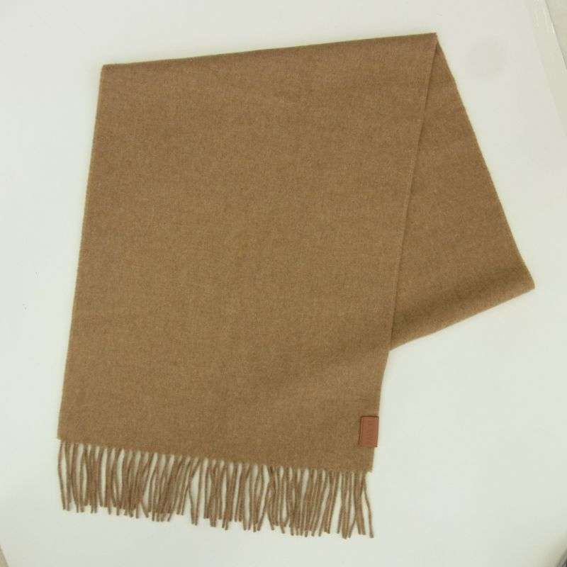 ロエベ F811257X68 CASHMERE MUFFLER ロゴレザー カシミヤ フリンジ マフラー スカーフ 買取実績 画像
