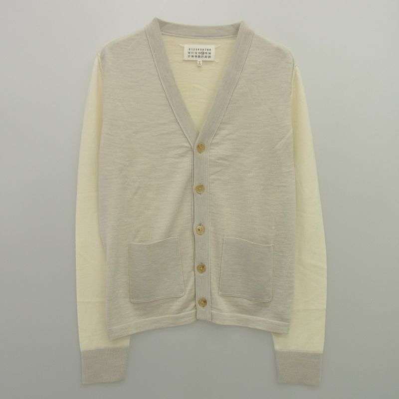 メゾンマルジェラ 16SS S50HA0619 四つタグ 前身切替 Vネック コントラスト バイカラー ニット カーディガン 買取実績 画像