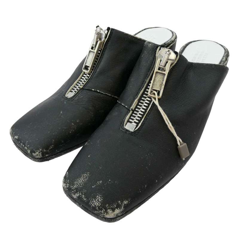 メゾンマルジェラ 20SS S66WP0008 MM6 Mules フロントジップ ダメージ ユーズド加工 ミュール パンプス 買取実績 画像