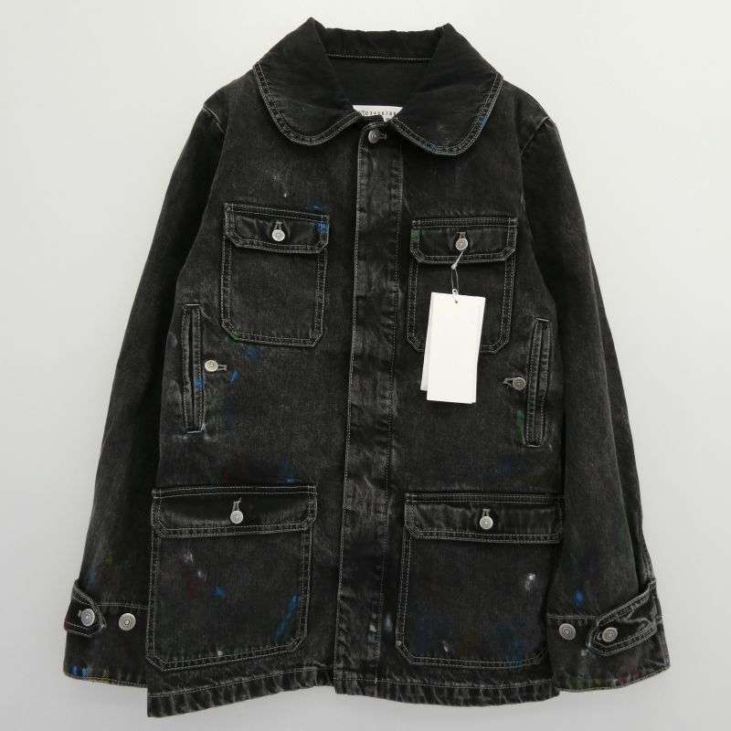 メゾンマルジェラ 22AW S51AM0475 S30842 1ライン 10ライン 四つタグ ペンキ加工 ペイント ブラックデニム 丸襟 カバーオール ジャケット 買取実績 画像