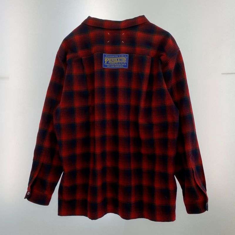 メゾンマルジェラ 23AW S67DT0010 × PENDLETON ペンドルトン 四つタグ オーバーサイズ チェック オープンカラー 長袖 シャツ 買取実績 画像