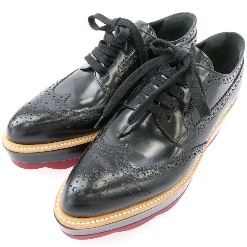 プラダ ウイングチップ プラットフォーム レザー シューズ 買取実績 画像