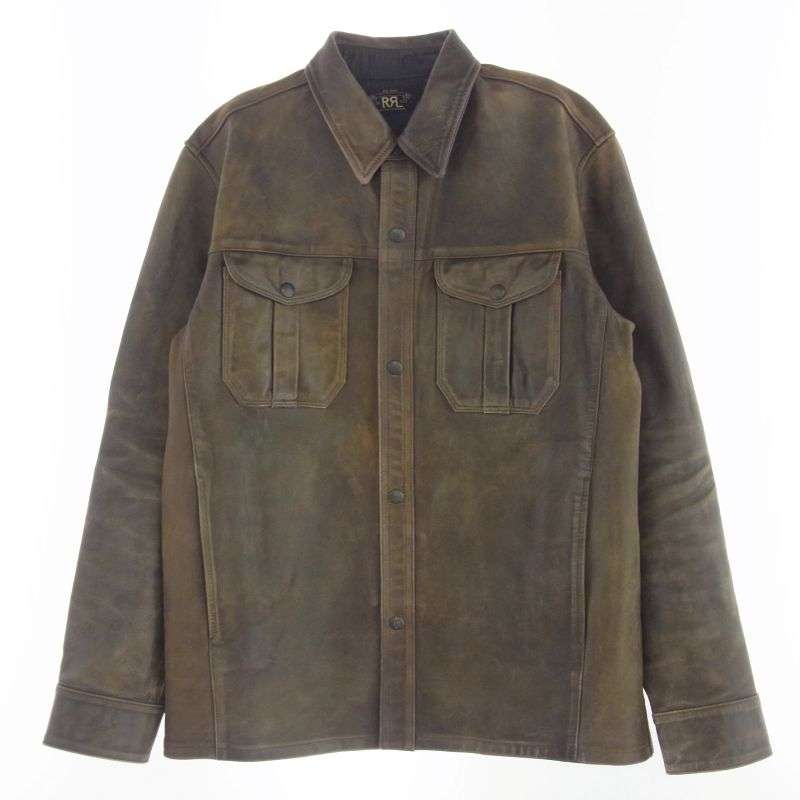 RRL 25SS Hand Distressed Leather Over shirt ハンド ディストレスト レザー オーバー 長袖 シャツ 買取実績 画像
