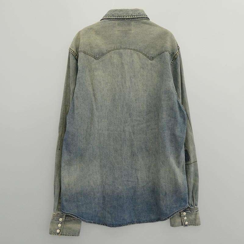 RRL Denim Western Shirt リペア ダメージ 加工 コンチョボタン 長袖 ウエスタン デニム シャツ バッファロータグ 買取実績 画像