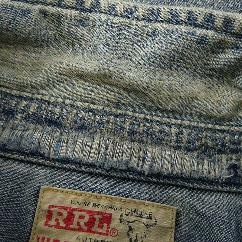 RRL Denim Western Shirt リペア ダメージ 加工 コンチョボタン 長袖 ウエスタン デニム シャツ バッファロータグ 買取実績 画像