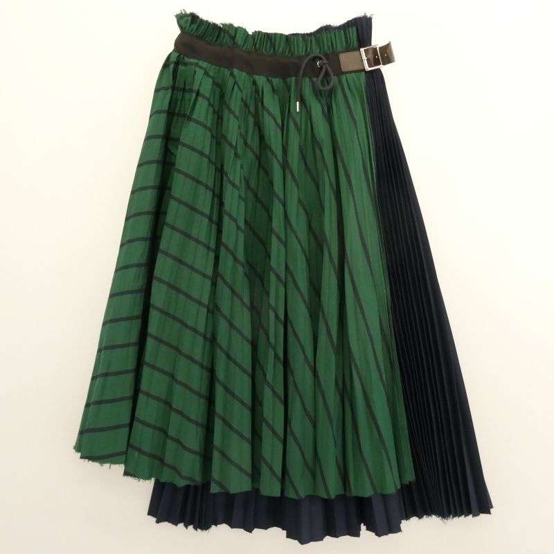 サカイ 19-04302 Stripe Shirting Skirt プリーツ加工 切替 ストライプ ラップスカート 買取実績 画像