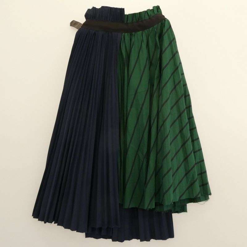 サカイ 19-04302 Stripe Shirting Skirt プリーツ加工 切替 ストライプ ラップスカート 買取実績 画像
