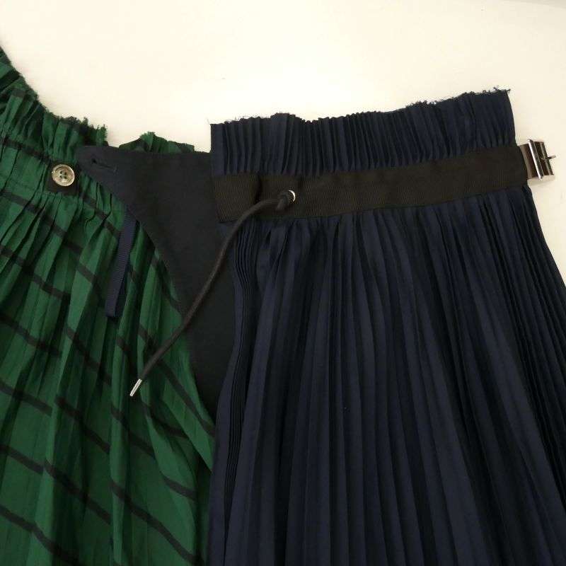 サカイ 19-04302 Stripe Shirting Skirt プリーツ加工 切替 ストライプ ラップスカート 買取実績 画像