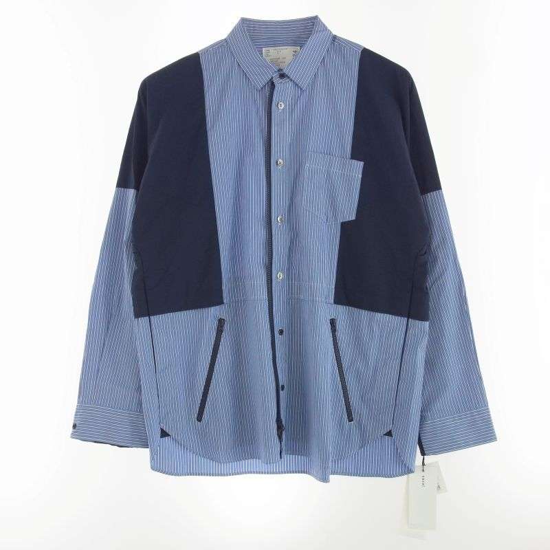 サカイ 25SS 25-03724M Poplin x Taslan Nylon Shirt BLUE STRIPE×NAVY ストライプ 長袖 切替え シャツ 買取実績 画像
