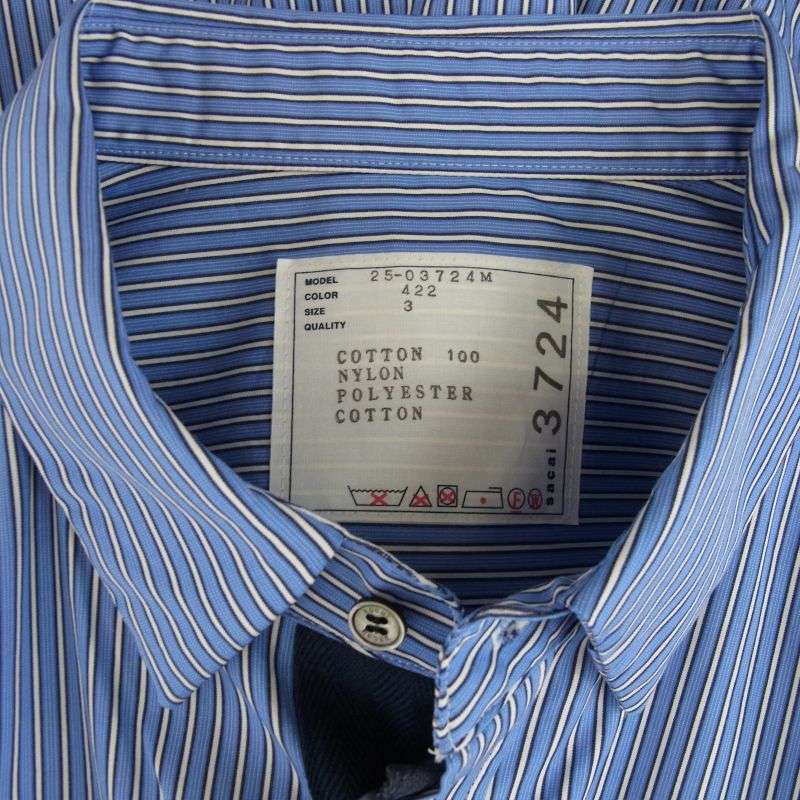 サカイ 25SS 25-03724M Poplin x Taslan Nylon Shirt BLUE STRIPE×NAVY ストライプ 長袖 切替え シャツ 買取実績 画像