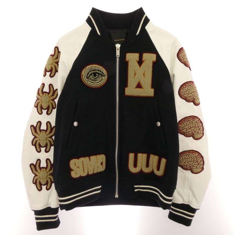 アンダーカバー 14AW N4203-2 UNDERCOVERISM 袖レザー切替 ワッペン ウール スタジャン スタジアム ジャケット ブルゾン 買取実績 画像